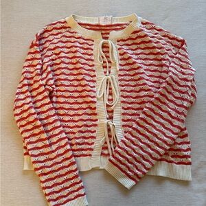 Red and Cream Women's Cardigan